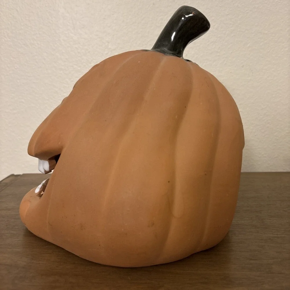Rare HTF Terracotta Clay Smiling Jack O Lantern by Le Ce Zanne 1994 8.5'' VTG
